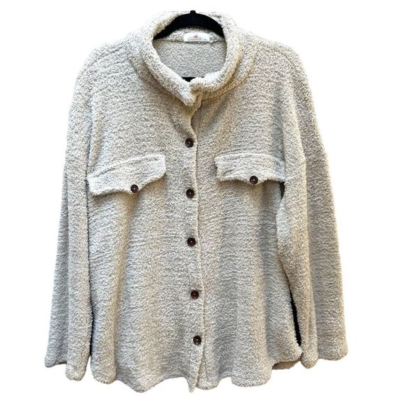 Sunland 17 Oversized Cozy‎ Button-Up Fleece Cardigan Cream Women's Size Medium - Picture 1 of 6